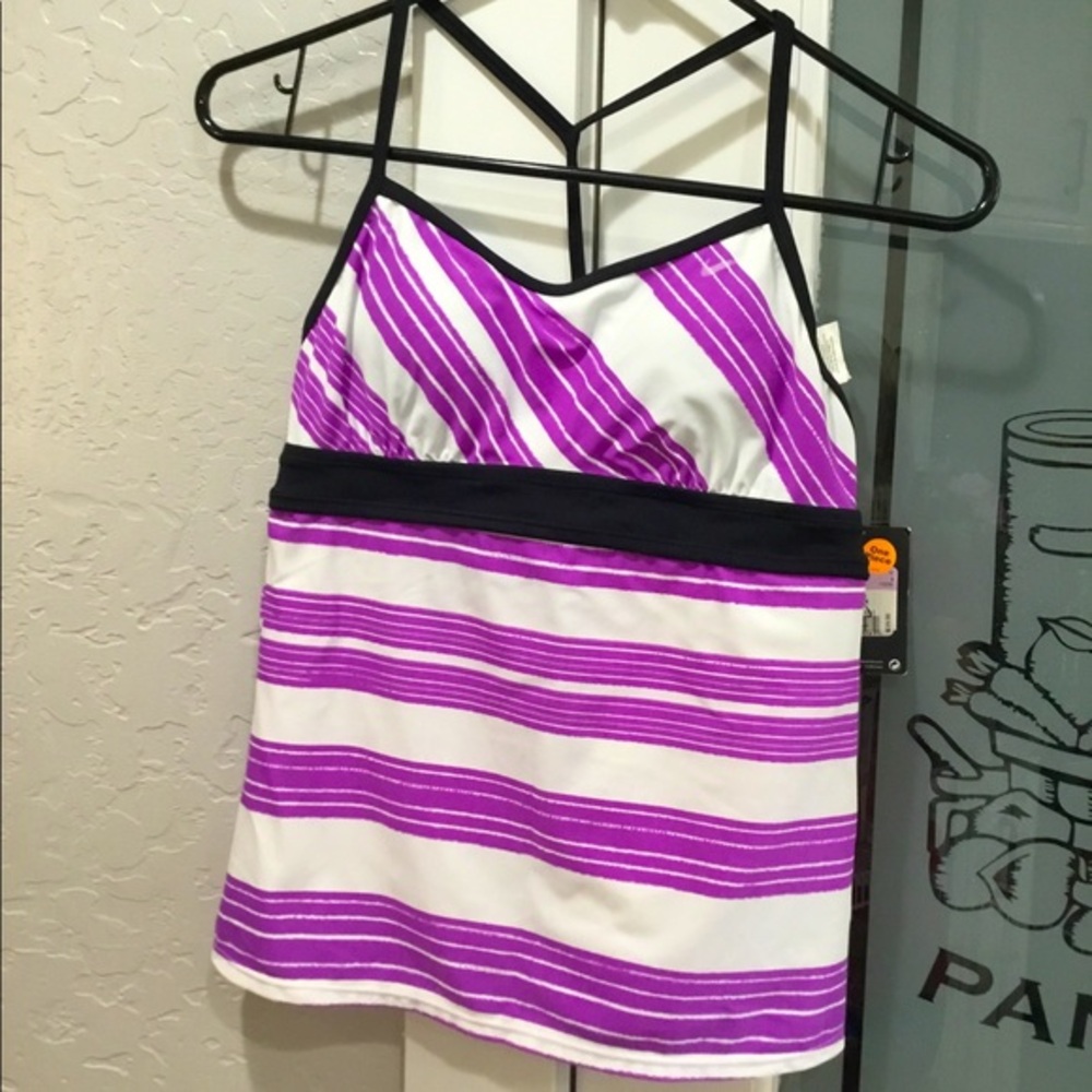 Nike Purple and White Striped Tankini Top